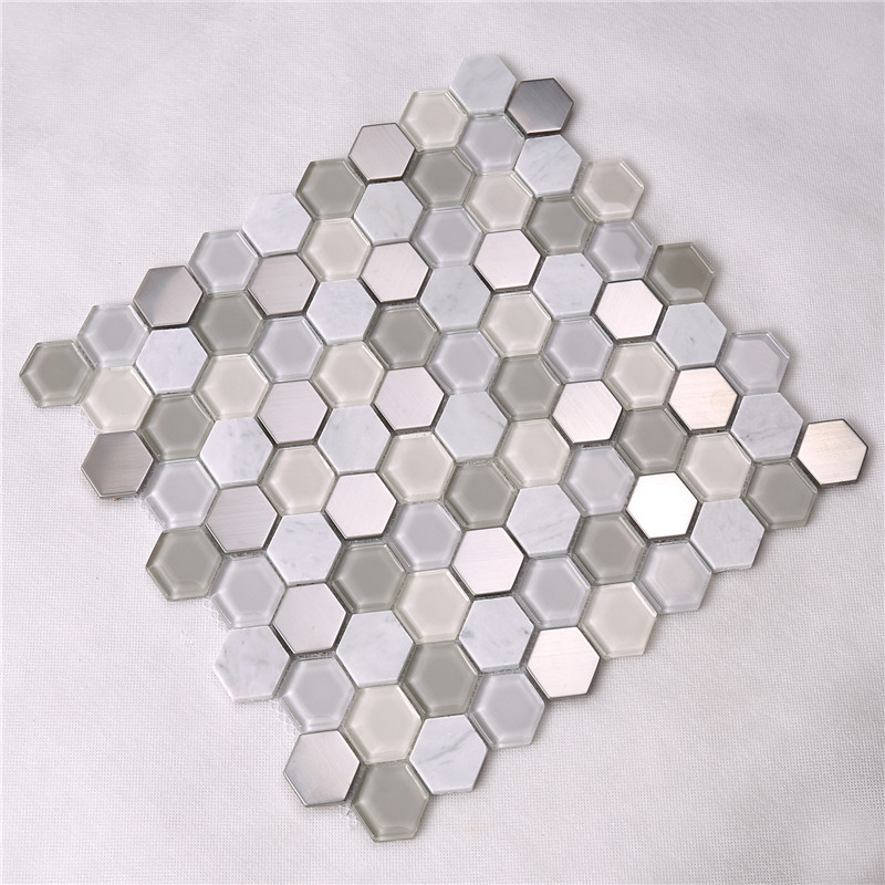 Carreaux de mosaïque en verre en forme de diamant hexagonal