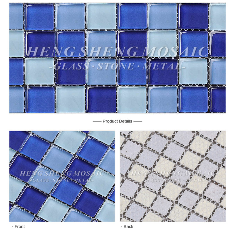 HXB104 tuiles de mosaïque en verre carrées antidérapantes pour tuiles de mosaïque de piscine bon marché bleu