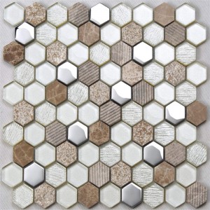 Mosaïque en verre de dosseret de cuisine en céramique plaqué argent coloré à hexagone coloré