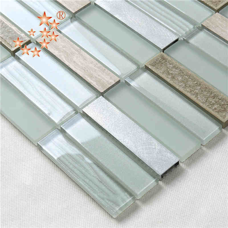 Nouveau produit tuile de verre ondulée bulle de verre bulle de verre Mat mixte de verre céramique carreaux de mosaïque en céramique pour cuisine Splash Retour carreaux de verre cassé arabesque