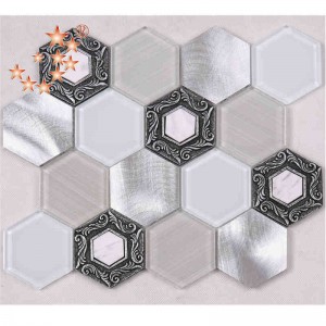 Alliage brossé Premium Tuiles Hexagone Décoratif En Verre Blanc Décoration Mur Mosaïque Restaurant