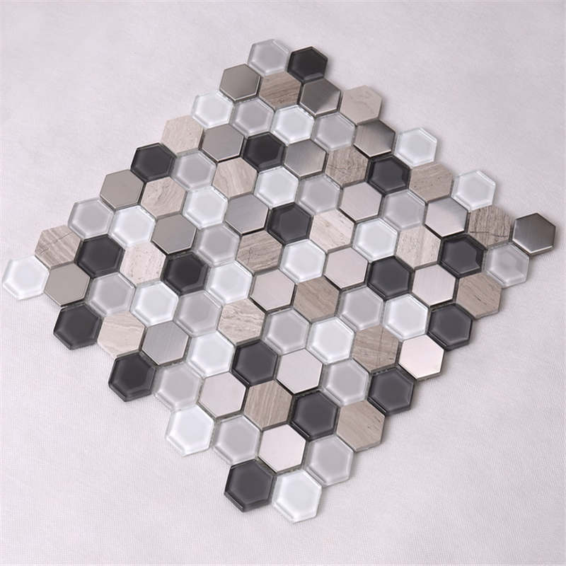 Tuile de mosaïque de verre mélangée chaude d'hexagone en métal de marbre de vente pour la décoration intérieure