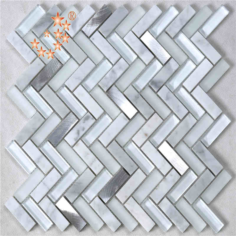 Forme de feuille ondulée en gros chevrons carreaux de mosaïque de verre blanc pour murs de salle de bain cuisine
