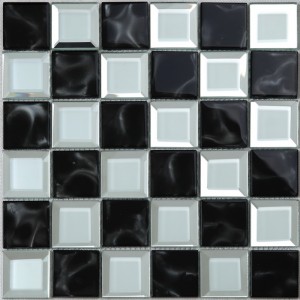 Carrelage de mur de mosaïque de verre de miroir de bord de biseau noir et blanc de cuisine de salle de bains