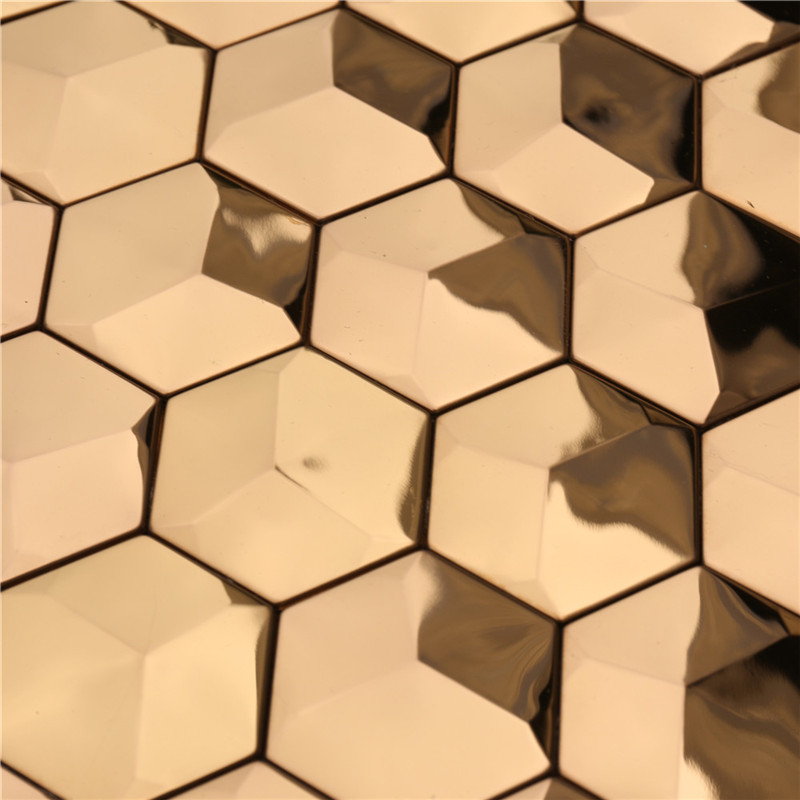 Le mur de luxe en métal d'hexagone d'or 3D dalle le décor d'art