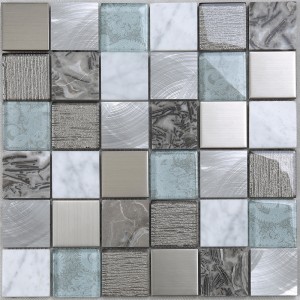 Tuile de mosaïque en verre de marbre mélangée en métal en aluminium de la dernière conception pour des murs de dosseret de cuisine