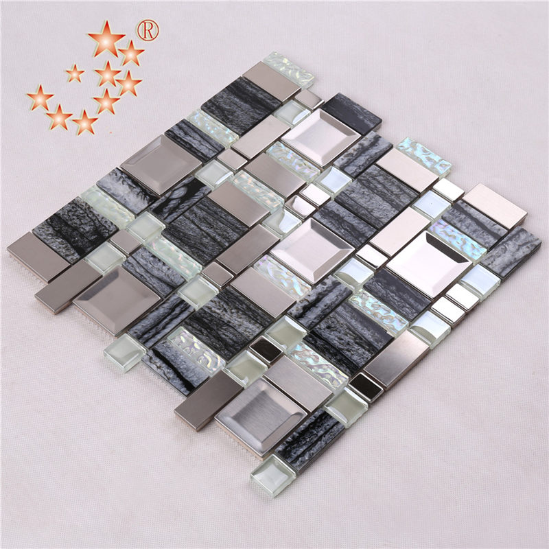 AE48 Matériau de construction Mélange Acier Inoxydable Résine Cristal Verre Mosaïque Style Maison Décoration Murs