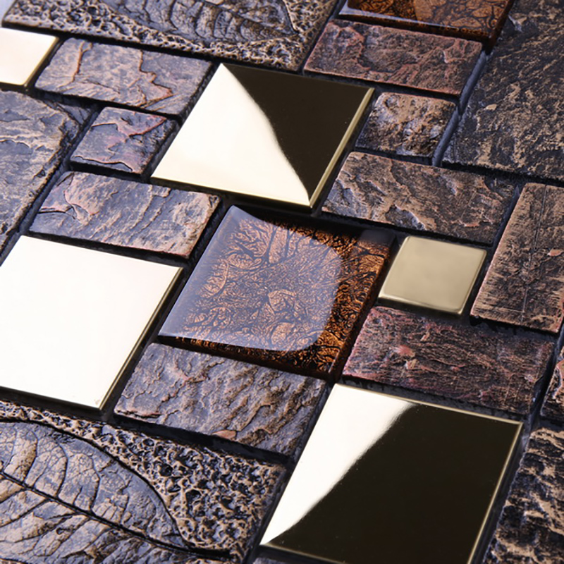 Tuile de mosaïque en métal d'or mélangée en verre en cristal de cristal de scintillement de conception de salle de bains pour la décoration de mur